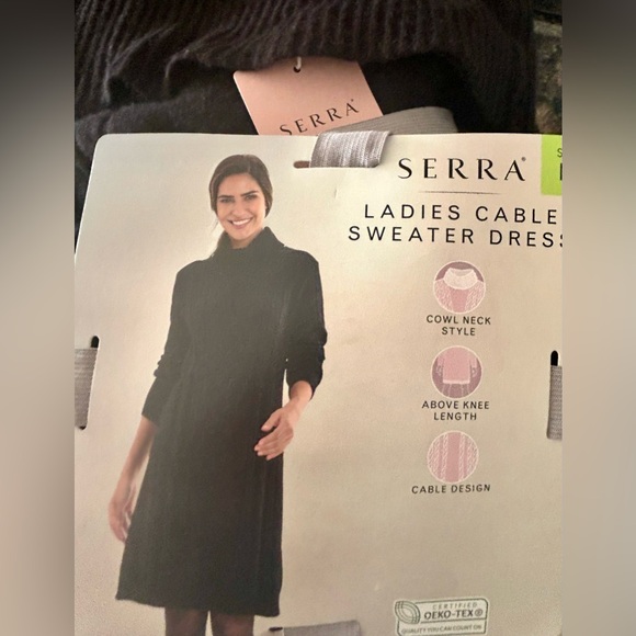 Serra Cable-knit Turtleneck Sweater Dress M Black Classic Career Lagenlook - Picture 2 of 3